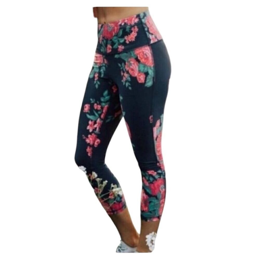 Albion Fit Antigua Pink Floral Cropped Leggings Small Compression Athletic
